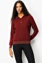 Women's Polo Neck Glitter Striped Wool Blouse Burgundy