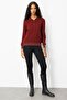 Women's Polo Neck Glitter Striped Wool Blouse Burgundy - 4