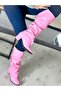 Pusi Pink Patent Leather 5 cm Heel Ruffled Below-The-Knee Boots - 4