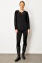 Women's Crew Neck Floral Embroidered Blouse Black - 4