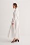 Women's Poplin Pleated Shirt Dress Ecru - 4