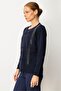 Women's Crew Neck Glitter Striped Stone Wool Blouse Dark Blue - 2