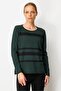 Women's Crew Neck Glitter Striped Stone Wool Blouse Green - 2