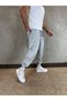 Men's Ecru Gray Ethnic Patterned Sweatpants with Elastic Waist and Cuffs Hzl24S-Mxc8989-160 - 3