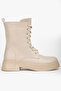 Women's Beige Leather Lace-up Boots - 2