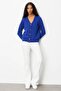 Women's V-Neck Short Wool Cardigan Dark Blue - 5