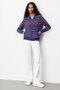 Women's Judge Collar Jacquard Wool Cardigan Dark Blue - 5