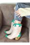 DORİ BEIGE LEATHER GREEN SNAKE LEATHER DETAIL DALLAS WESTERN BOOTS - 2