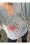 Floral Detail Spanish Sleeve Gray Women's Cardigan - 3