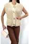 Thick Knitted Double Pocket Metal Button Trendy Vest Cream