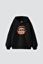 Rhinestone Teeth Printed Oversize Unisex Black Hoodie
