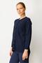 Women's Crew Neck Long Striped Cardigan Dark Blue - 2