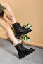 Black Women's Zippered Lace-Up Boots Thick Sole Flat Boots - 2