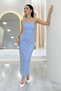 Women's Strapless Beaded Midi Length Evening Dress Lilac, Aqua Green, Baby Blue, White, Black, Gold - 7