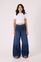 Women's Blue Palazzo Trousers – Wide Leg, Long Length, 100% Cotton Denim with Fileto Pocket Detail