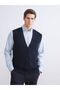 Navy Blue Standard Fit V-Neck Men's Knitwear Vest