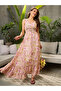 Beige Floral Sleeveless Maxi Dress