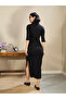 Black Ribbed Polo Neck Midi Dress - 5