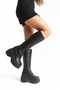 Thick High Heeled Zippered Below-The-Knee Black Plain Lace-Up Women's Boots - 6