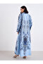 Women Blue Maxi Jalabiya with Matching Scarf - 4