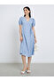 Striped Puff Sleeves Knee Length Dress - 3