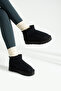 Women's Black Suede Fur Inside Casual Boots Thick Sole Ankle Short Warm Bootie Comfortable Stylish Shoes - 2