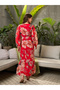 Red Floral Draped Maxi Dress - 5