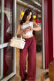 Women's Burgundy High Waist Lycra Flowy Relax Bubble Pants - 4
