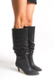 Women's Black Drawstring Detailed Pointed Toe Thin Heeled Long Boots - 6