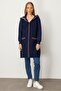 Women's Hooded Felt Wool Coat Y.A. Navy Blue - 5