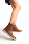 Tan Leather Embroidered Western Cowboy Flat Women's Boots