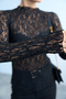 Women's Black Stand Collar Transparent Lace Blouse - 4