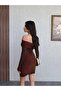 Open Shoulder Gathered Short Dress - 5