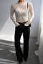 Women's Cream Stand Collar Transparent Lace Blouse - 6