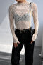Women's Cream Stand Collar Transparent Lace Blouse - 4