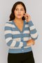 Women's Buttoned Front and Double-Colored Striped Knitwear Cardigan