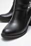 Women's Double Belted Stone Heeled Boots Black Skin - 3