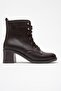 Women's Heeled Hook-And-Loop Lace-Up Boots Brown Leather - 2