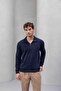 Eric Relax Fit Half Zip Polo Neck Thessaloniki Fabric Men's Sweatshirt - Navy Blue - 2