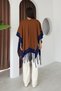 U Shawl Collar Sleeveless Jacquard Paneled Trimmed Edges Fringed Skirt Standard Length Seasonal Knitwear Shawl - 2