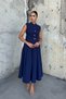 Women's Summer Navy Blue Decorative Pocket Detailed Vest and Pleated Skirt with Pockets Stylish Daily Casual Set 1248 - 2