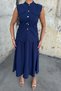 Women's Summer Navy Blue Decorative Pocket Detailed Vest and Pleated Skirt with Pockets Stylish Daily Casual Set 1248 - 4