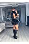 Black Belted Zero Sleeve Fur Women's Vest - 7