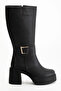 Women's Platform Heeled Buckle Boots Black