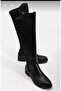 Women's Black Long Boots Below the Knee, Comfortable Non-Slip Sole, Stylish Leather Look Boots with Winter Waterproof Fabric - 6