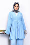 Baby Blue Belted Cardigan Pants Set - 3