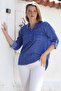Organic Cotton Jean Blue Court Collar Buttoned Long Sleeve Textured Single Pocket Washable Woven Blouse 70 60 - 4