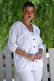 Organic Cotton White Hooded Buttoned Long Sleeve Pocketed Mesh Detailed Appliqued Woven Jacket 70 60 - 6