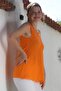 Organic Cotton Orange Pool Collar Sleeveless Thin Washable and Dirty Stitched Long Woven Blouse 78 60 - 6