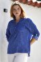 Organic Cotton Jean Blue Court Collar Buttoned Long Sleeve Textured Single Pocket Washable Woven Blouse 70 60 - 7